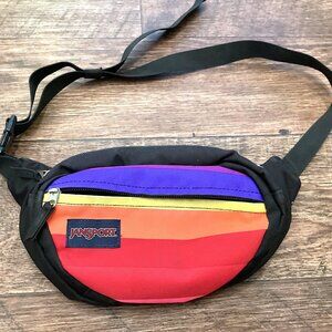Rainbow Color Fanny Pack, Vintage Jansport with Zipper, Black Colorful